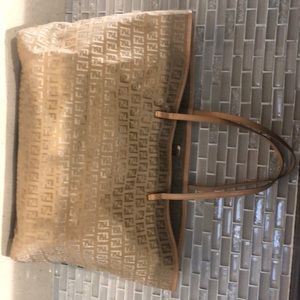 FENDI ZUCCHINO CANVAS tote beige material with Fendi logo rare find